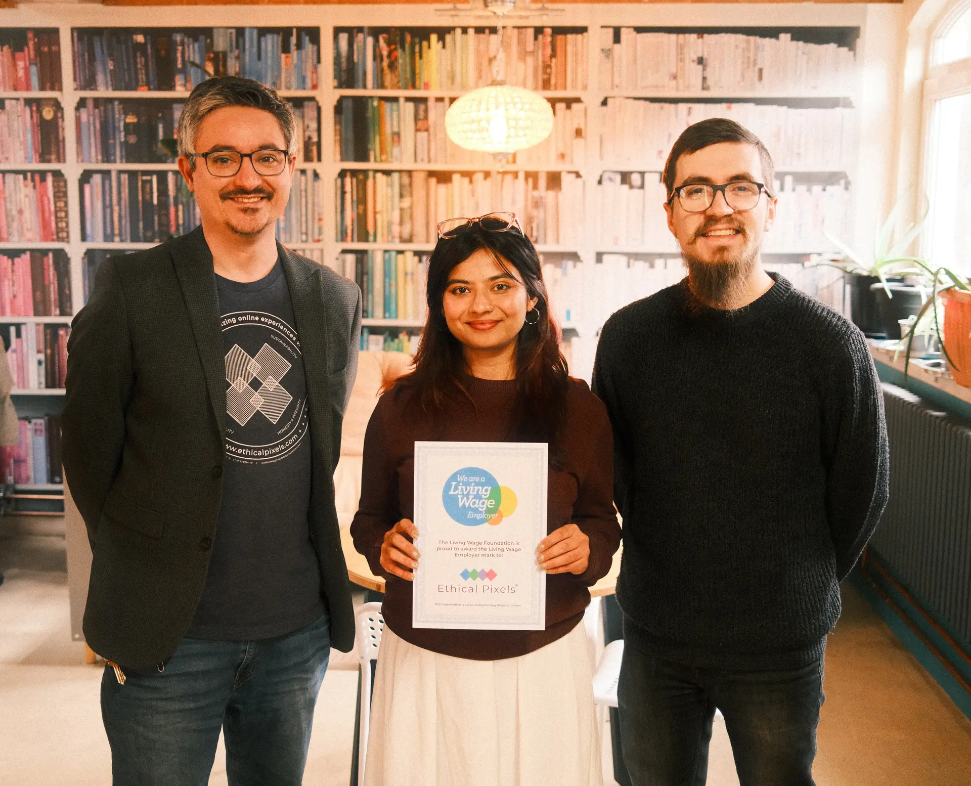 Larry Brangwyn - Managing Director, Drishya Bhattarai (Junior UX Designer) and Michael (Junior Web Developer) at Ethical Pixels. Ethical Pixels are the 35th business in Preston to become accredited Living Wage Employers. Preston Living Wage City. Living Wage Preston