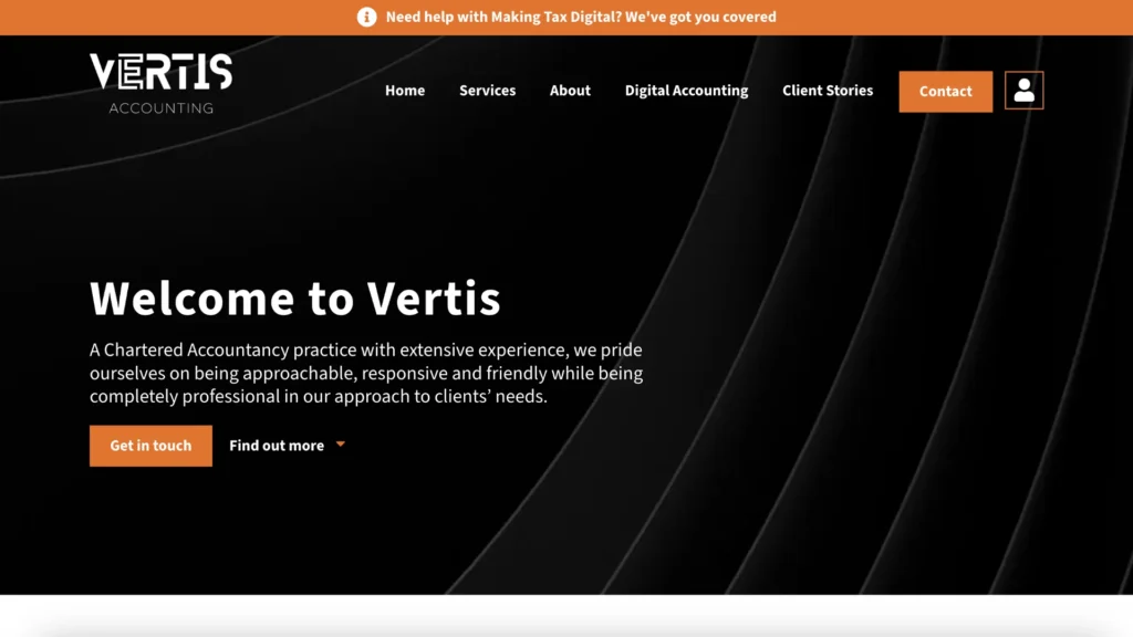 A screenshot of Vertis Accounting global site message. Ethical Pixels Case Study