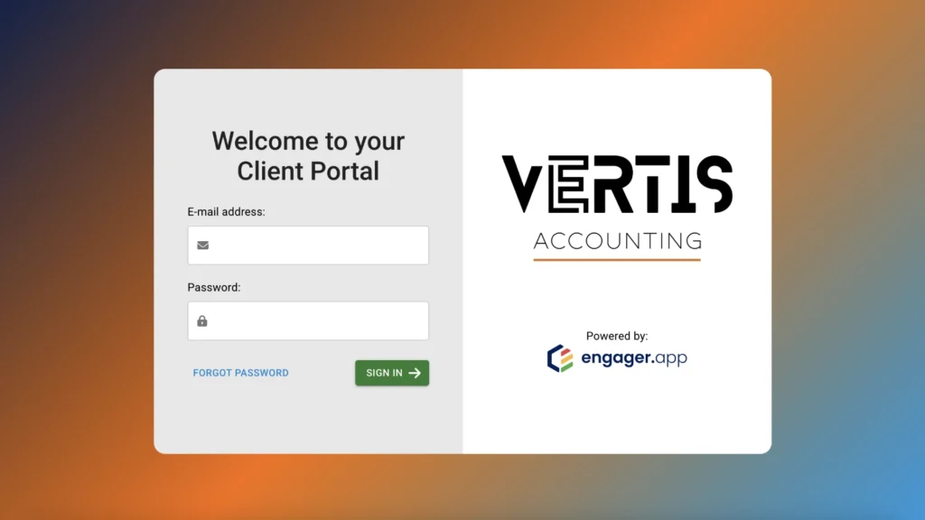 A screenshot of Vertis Accounting client portal. Ethical Pixels Case Study