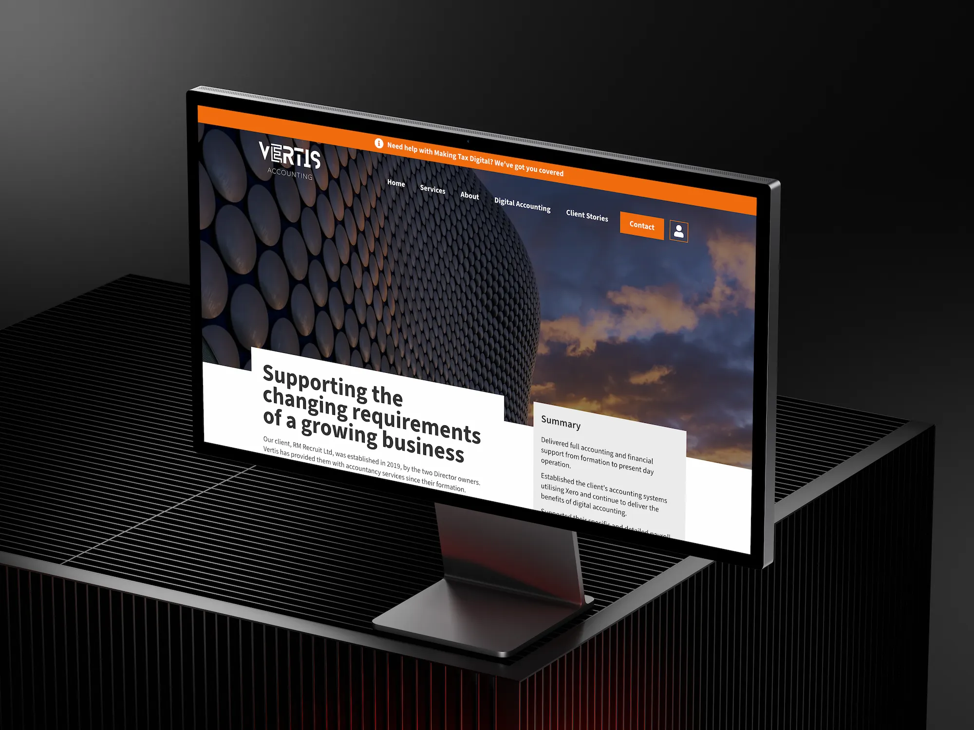 A closer view of the Vertis Accounting website, created by Ethical Pixels